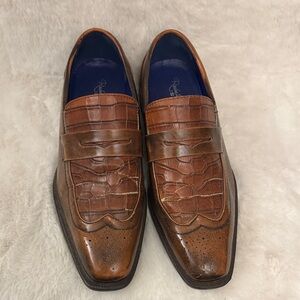 Crocodile Pattern Brown Leather Loafers OBO
